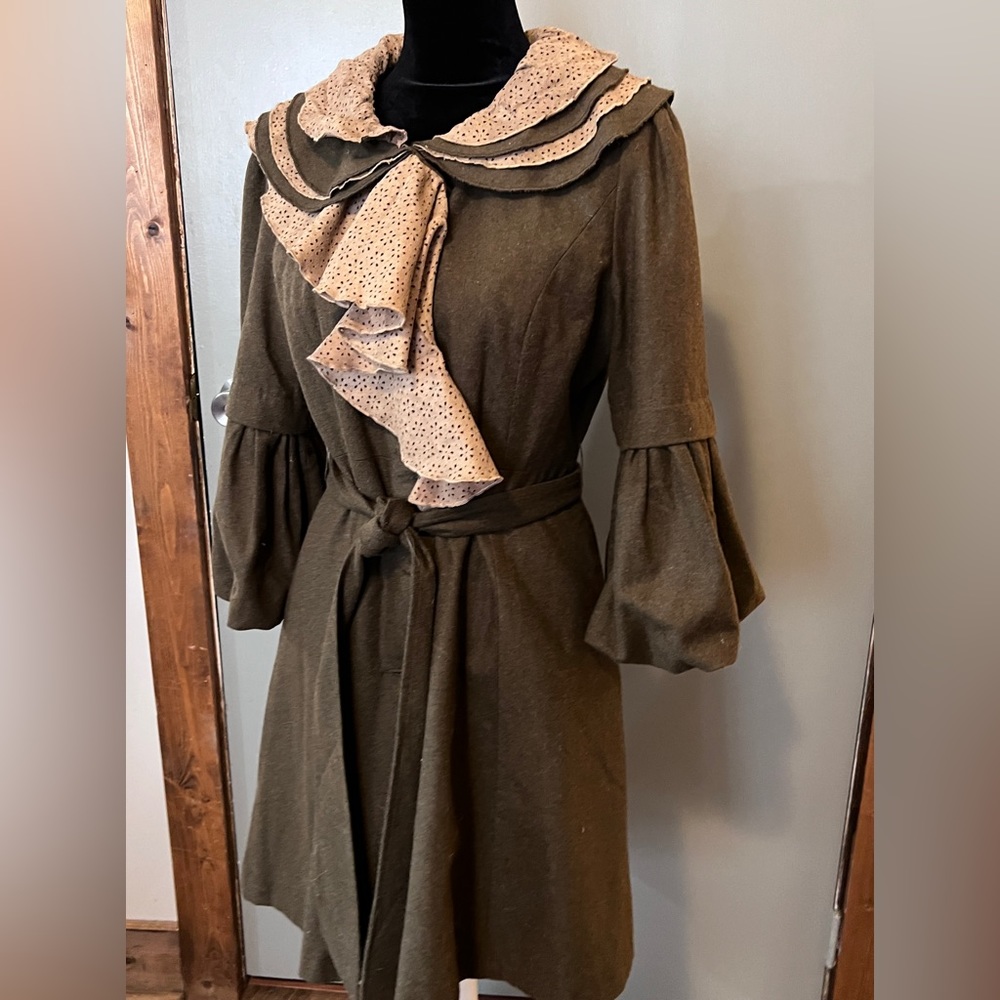 Brown RYU long wool jacket Size Med